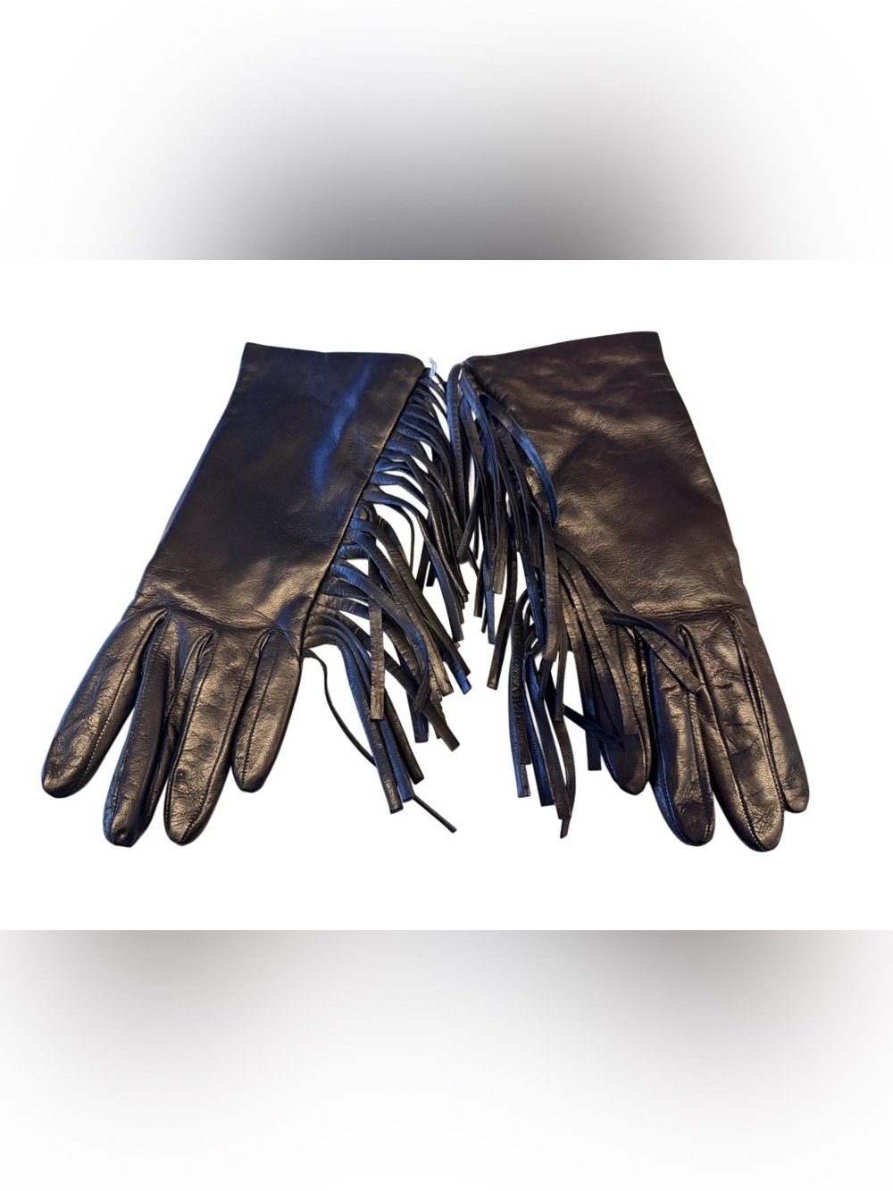 Women’s Portolano Black Leather Fringe Gloves 6.5